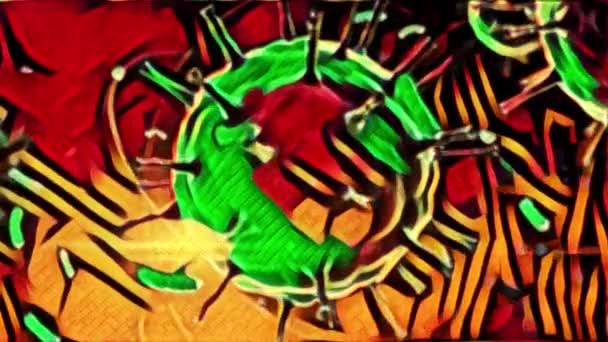 Animatie Van Rood Groen Geel Gekleurde Roterende Coronavirus Digitaal Kunstconcept — Stockvideo