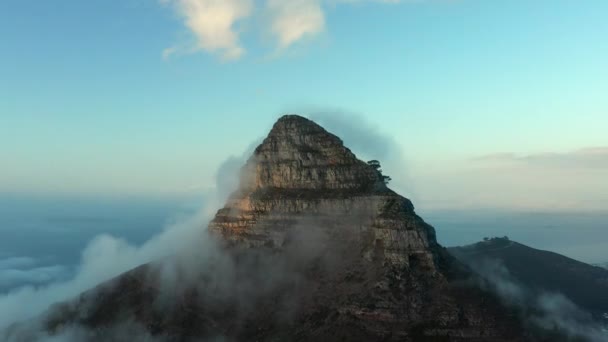 Aerial View Lions Head Clouds Cape Town South Africa Drone — Stok video