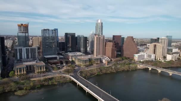 Austin Drone Skyline 1St Congress Bridge — Stock video