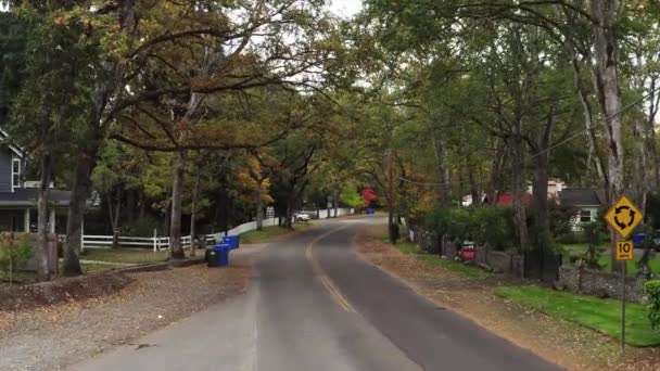 ワシントン州のレイクウッドの静かな近所の空のアスファルト道路 ドリー ショット — ストック動画