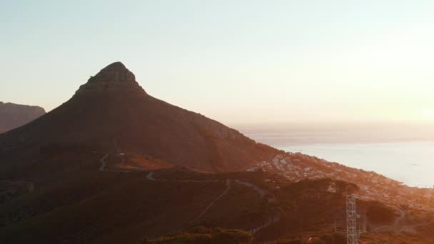 Scenic Sunset Lions Head Cape Town South Africa Air Drone — стокове відео