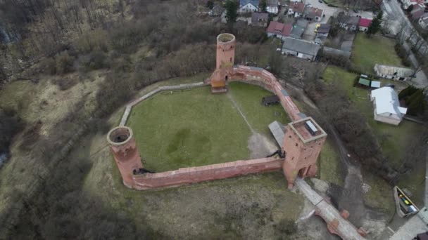 Drone Aerial View Czersk Castle Gora Kalwaria Poland Clear Daytime — Wideo stockowe