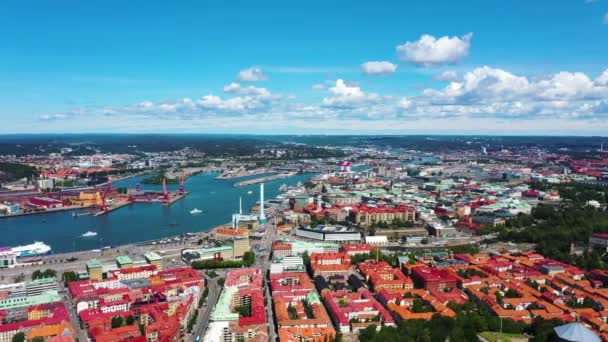 Panoramablick Auf Göteborg Mit Gota Alv Von Skansen Kronan Schweden — Stockvideo