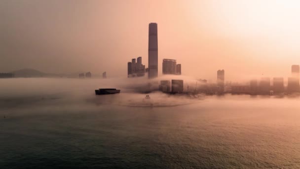 Girato Dji Mavic3 Mare Nebbia Nella Città Hong Kong — Video Stock