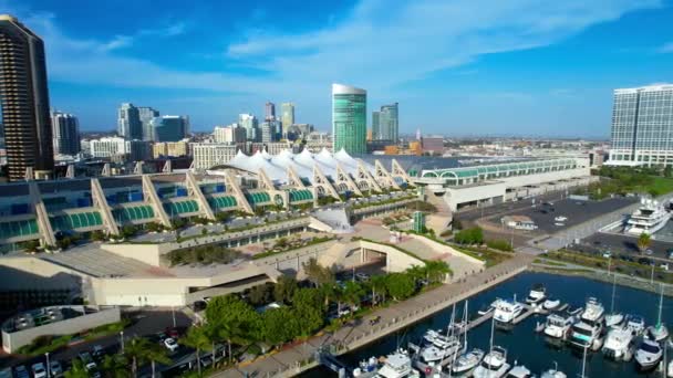 Downtown San Diego Convention Center Harbor Drone — Vídeos de Stock