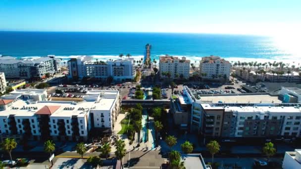 Downtown Oceanside Hotels Pier Drone — Stock Video