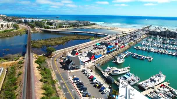 Oceanside Coast Drone Shot Harbor Train Tracks — Videoclip de stoc