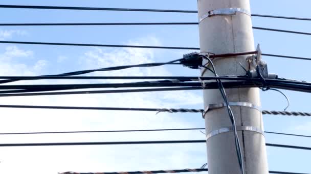 Lots Electricity Power Cable Lines Busy Capital Asian City Bright — Vídeo de Stock