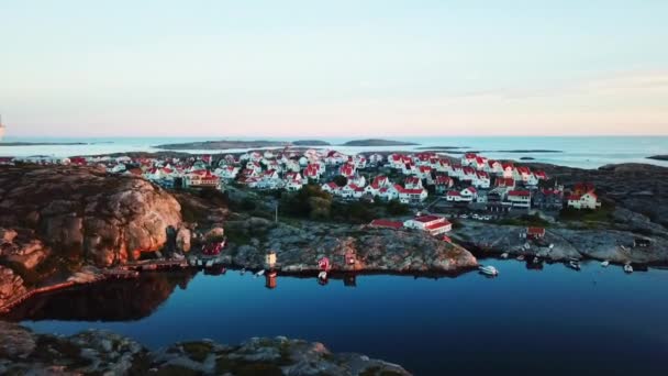 Drone Flying Houses Next Sea Swedish West Coast — Stockvideo