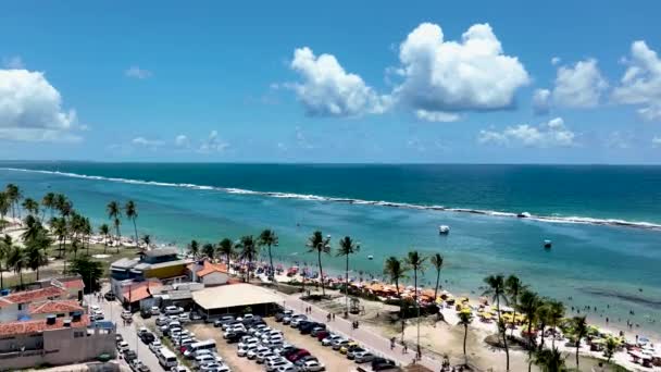 Aereo Panning Shot Spiaggia Acqua Turchese Maceio Alagoas Brasile French — Video Stock