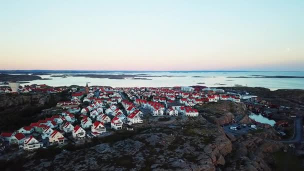 Drone Flying Close Small Beautiful Village Next Coastline Sweden — Stockvideo