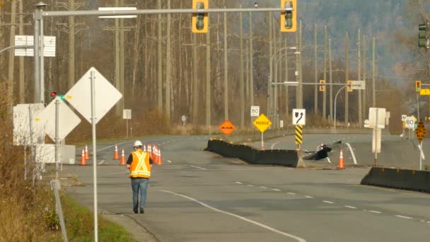 Statisk Utsikt Över Highway Abbotsford Skadats Extrema Översvämningar Grund Överdriven — Stockvideo