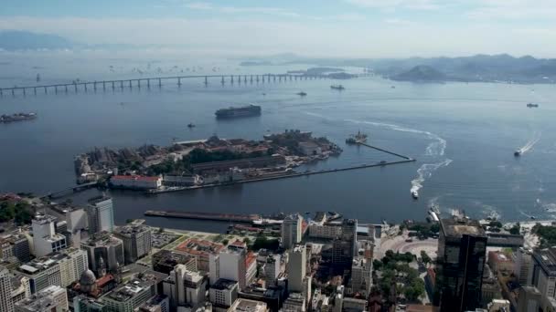 Rio Janeiro Brazil Panning Wide View Downtown City Rio Janeiro — Stock Video