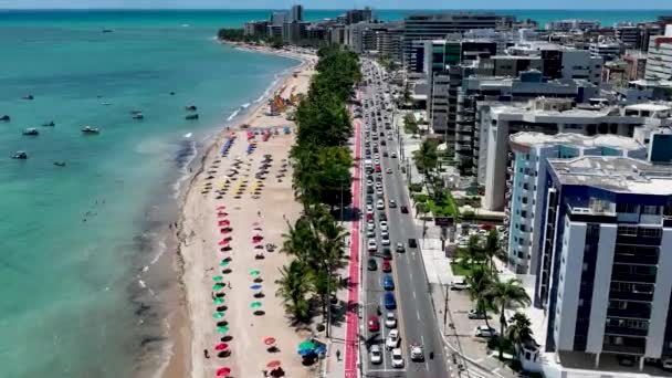 Maceio Alagoas Brazilia Nord Estul Brazilian Panning Aerian Plajă Apă — Videoclip de stoc