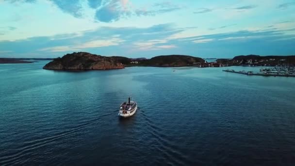 Drone Small Ferry Swedish Waters — ストック動画