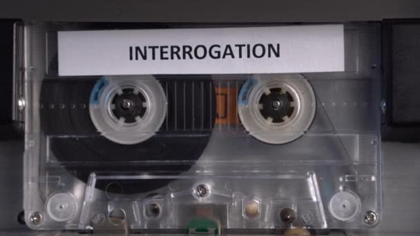 Interrogation Recording Audio Cassette Tape Vintage Deck Player Close — стоковое видео