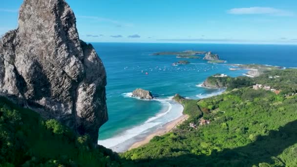 Seascape Vulkan Berge Und Strand Archipel Von Fernando Noronha Brasilien — Stockvideo