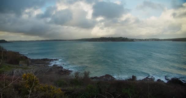 Panoramic View Overcast Skies Mawes Ocean Pendennis Point Cornwall England — стоковое видео