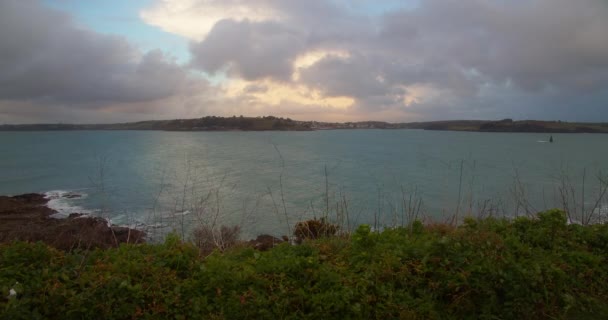 Pendennis Point Sunset Overlooking Mawes Village South Coast Cornwall Velká — Stock video