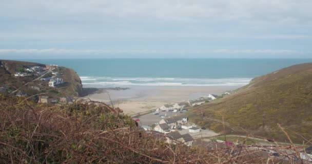 Midtdags Panoramautsikt Fra Atop Hill Peaceful Porthtowan Beach Cornwall England – stockvideo