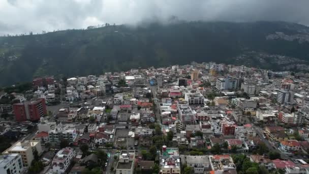 Aerial View Quito Capital Ecuador Residential Homes Green Hills Cloudy — Stock videók