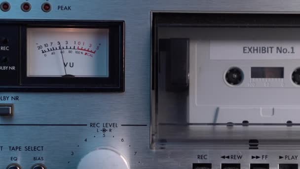 Exhibit Audio Cassette Tape Playing Vintage Deck Player Slow Pan — Video