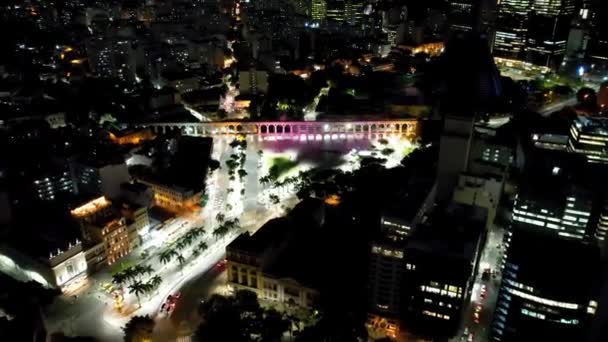 Paisaje Nocturno Río Janeiro Brasil Vista Panorámica Del Distrito Iluminado — Vídeo de stock