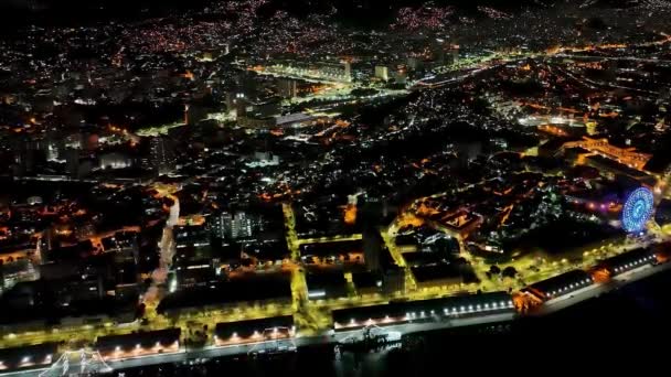 Cityscape Harbor Downtown Rio Janeiro Brazil Night Panoramic Landscape Illuminated — Vídeo de stock