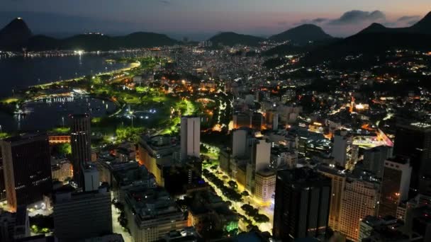 Sunset Aerial View Rio Janeiro Brazil Panoramic Sunset Downtown District — Vídeos de Stock