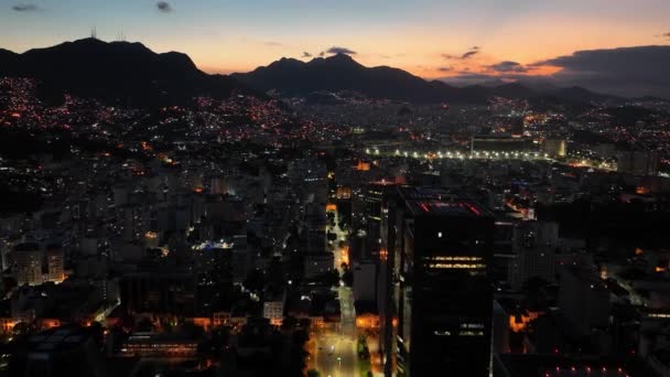 Sunset Aerial View Rio Janeiro Brazil Panoramic Sunset Downtown District — Video