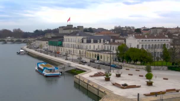 Getting Hennessy Liquor Distillery Tour Boats Anchored Charente River Aerial — Video Stock