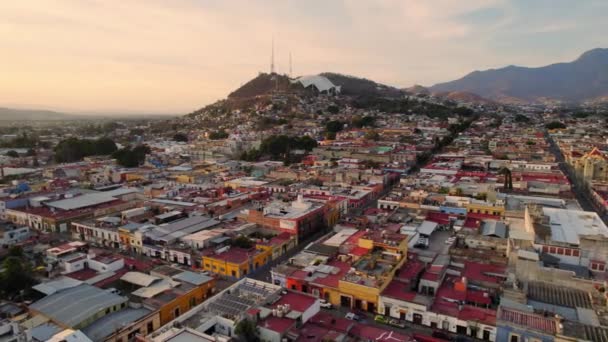 Drone Aerial View Oaxaca City Mexico Beautiful Warm Sunset — Vídeos de Stock