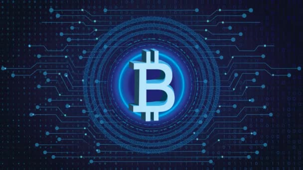 Konsep Mata Uang Crypto Bitcoin Ditampilkan Latar Belakang Teknologi Neon — Stok Video