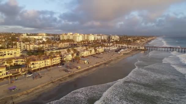 Oceanside Kalifornie Usa Letecký Pohled Pláž Provoz Rybářské Molo Budovy — Stock video