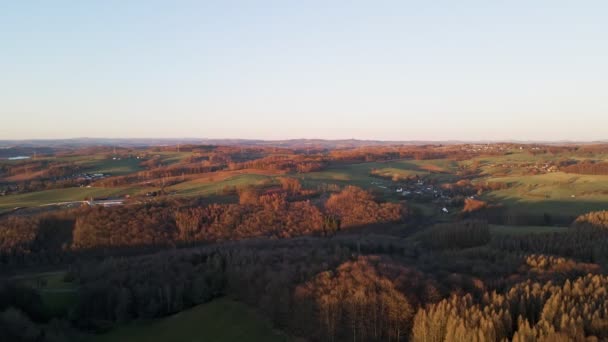 Riprese Aeree Piccoli Villaggi Alberi Colorati Tramonto Nella Germania Occidentale — Video Stock