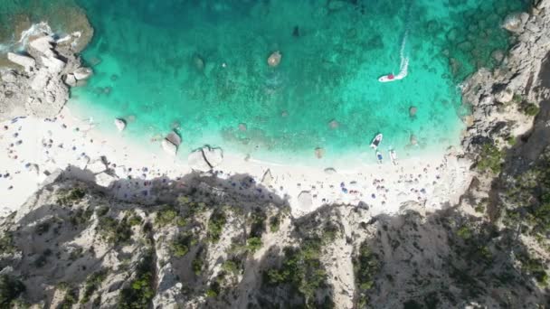 Aerial Top Drone Video Tropical Paradise Turquoise Beach Mediterranean Sardinia — Video Stock