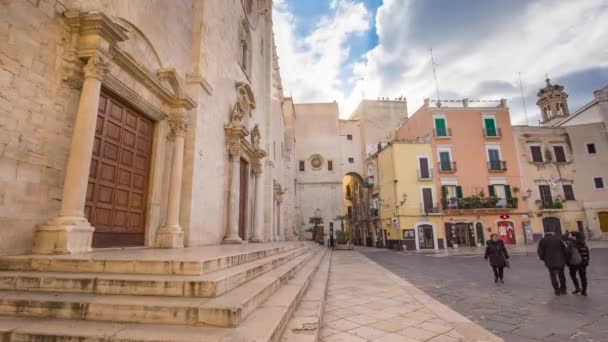 Time Lapse Tourists Walking Front Cathedral Saint Sabino Facade Bari — Vídeos de Stock