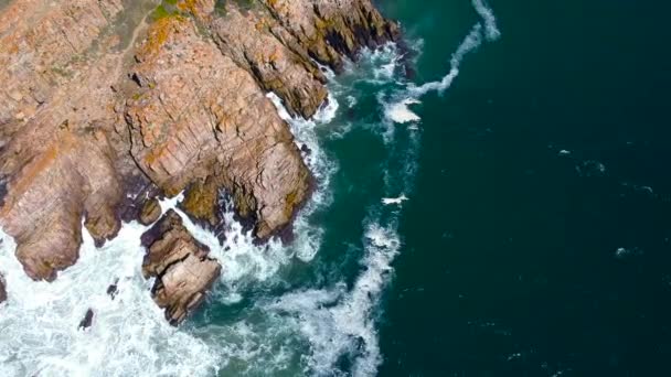 Falaise Côtière Rocheuse Avec Des Eaux Vives Brisant Sur Rivage — Video