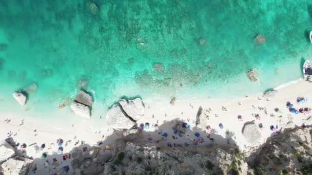 Aerial Top Drone Video Tropical Paradise Turquoise Beach Mediterranean Sardinia — Video