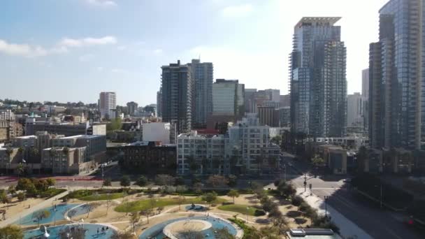San Diego California Usa Aerial View Downtown Buildings Park Streets — стокове відео