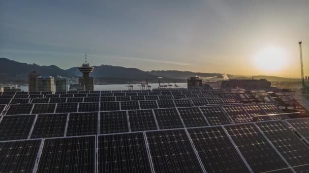 Time Lapse Solar Panel Roof Station Sunset Skyline Modern Smart — Video