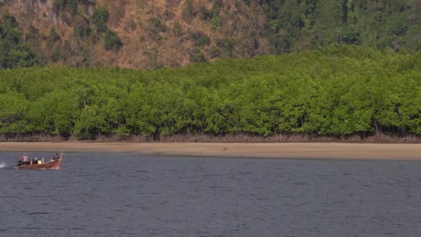 Tradiční Dlouhý Ocas Dřevěný Člun Plachtění Tropickém Ostrově Provincii Krabi — Stock video