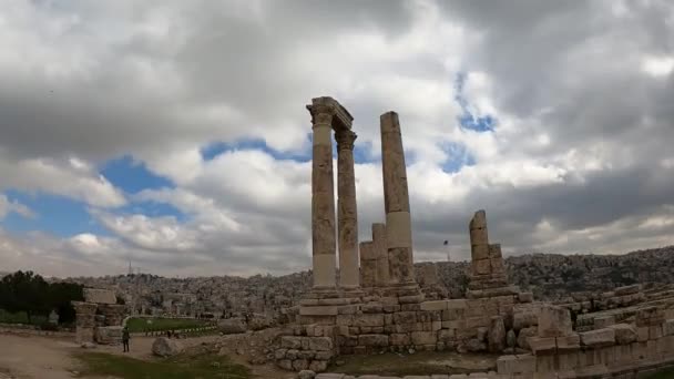 Hiper Lapso Das Ruínas Romanas Templo Hércules Cidadela Amã Jordânia — Vídeo de Stock