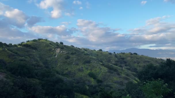 カリフォルニア州ロサンゼルスの美しい曇りの日に山の側面にあるベティBディアリングマウンテンハイキングトレイルからの眺め — ストック動画