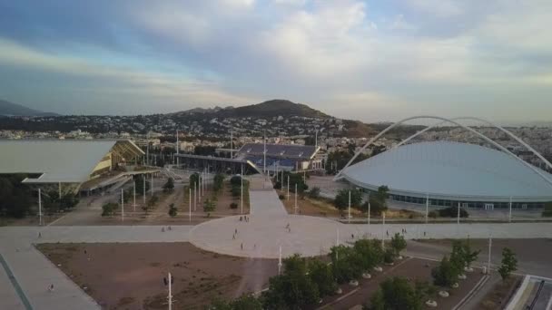 Athens Olympic Sports Complex Aerial View People Walking — Vídeos de Stock