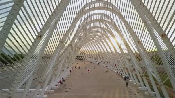 Aerial View People Walking Arches Olympic Stadium Athens Greece — Vídeos de Stock