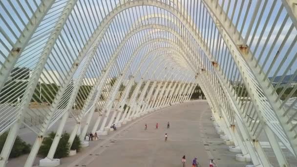 Aerial Footage Steel Archway Olympic Stadium Athens Greece — Vídeos de Stock