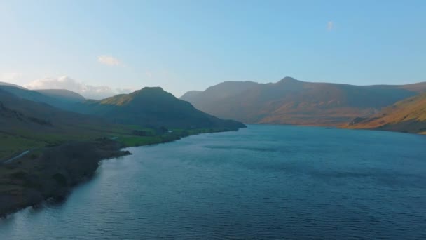 Crummock Water Lake District Parco Nazionale Unesco Aerial Sunrise Spingere — Video Stock
