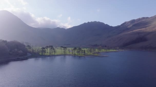 Buttermere Lake District Národní Park Unesco Aerial Sunrise Tlačit Dopředu — Stock video