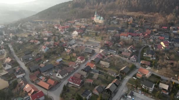 波兰兰科罗纳村的空中景观 有老房子的传统村庄 — 图库视频影像